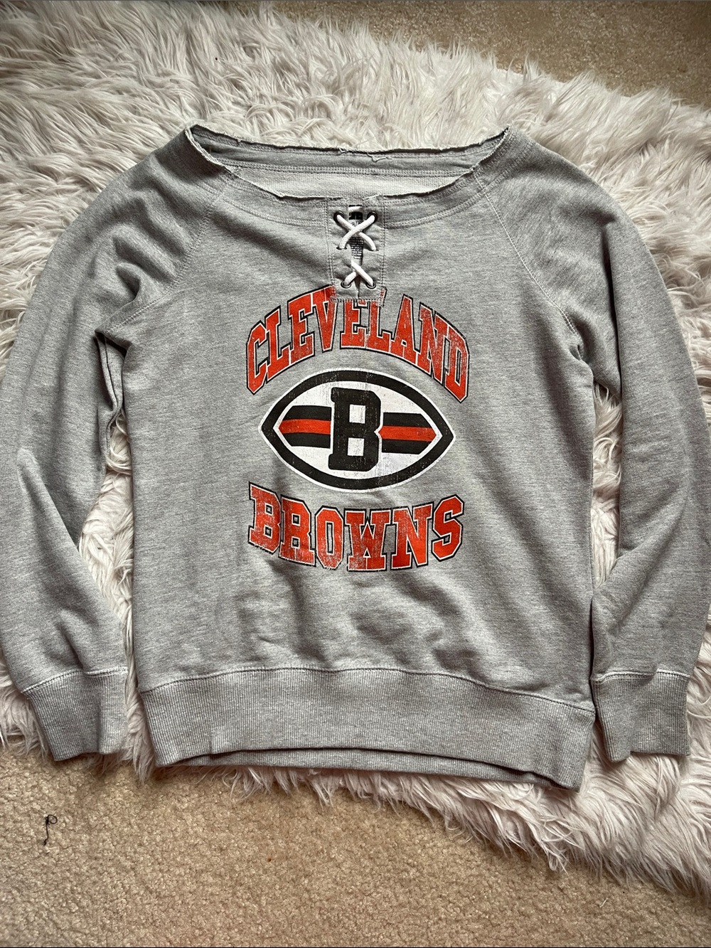 Women's Gray Lace-Up Cleveland Browns Crewneck Sweatshirt